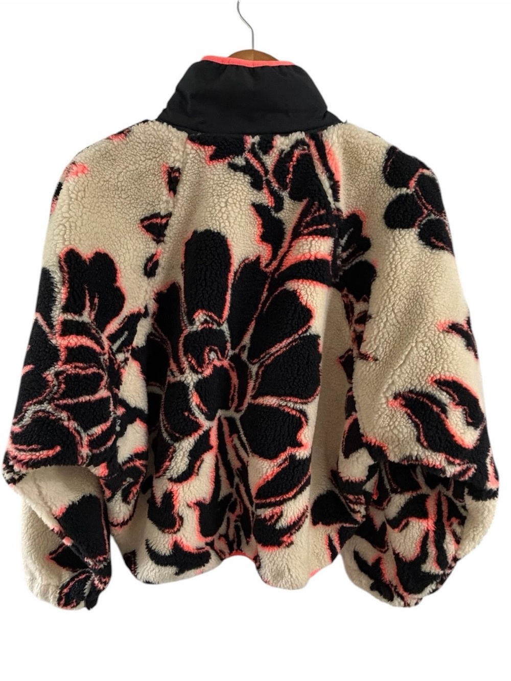 Free People Floral Sherpa Fleece Jacket in Cream, Black & Coral - Picture 2 of 4
